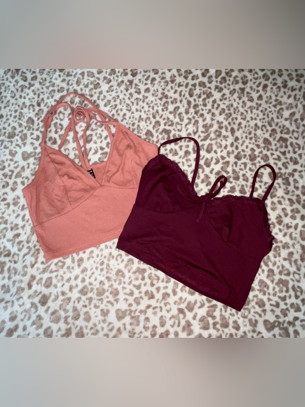 2 SHEIN Ribbed Bralettes - Coral & Burgundy